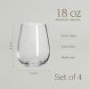 imageoverampampback 19oz Traditional Glassware  Set of 4 Classic Stemless Drinking Glasses for Parties Gettogethers and More  MouthBlown  Wine Cups for Kitchen and Dining Room  ClearClear