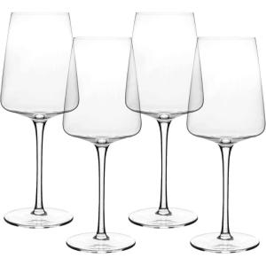 imageoverampampback 12oz Modern Glassware  Set of 4 Contemporary Stem Drinking Glasses for Parties Gettogethers and More  MouthBlown  Wine Cups for Kitchen and Dining Room  ClearRed Wine 18oz