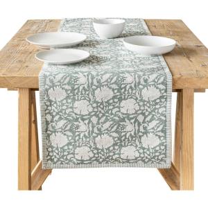 imageoverampampback 18x90 Printed Cotton Table Runner  Washable Table Runners for a Custom Home Decor Tablescape  Perfect for Coffee Table Dinner Table Living Room and More  Pink BloomGreen Floral