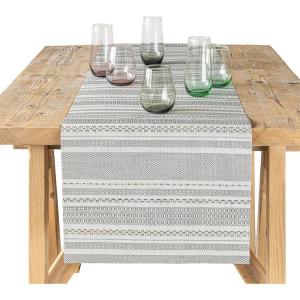 imageoverampampback 18x90 Printed Cotton Table Runner  Washable Table Runners for a Custom Home Decor Tablescape  Perfect for Coffee Table Dinner Table Living Room and More  Pink BloomGrey Reversible Stripe