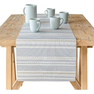 imageoverampampback 18x90 Printed Cotton Table Runner  Washable Table Runners for a Custom Home Decor Tablescape  Perfect for Coffee Table Dinner Table Living Room and More  Pink BloomBlue Reversible Stripe