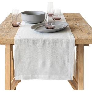imageoverampampback 18x90 Washed 100 Linen Table Runner  Washable Table Runners for a Custom Home Decor Tablescape  Perfect for Coffee Table Dinner Table Living Room and More  PinkIvory