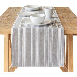 imageoverampampback 18x90 Washed 100 Linen Table Runner  Washable Table Runners for a Custom Home Decor Tablescape  Perfect for Coffee Table Dinner Table Living Room and More  PinkGrey Woven Stripe