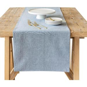 imageoverampampback 18x90 Washed 100 Linen Table Runner  Washable Table Runners for a Custom Home Decor Tablescape  Perfect for Coffee Table Dinner Table Living Room and More  PinkLight Blue