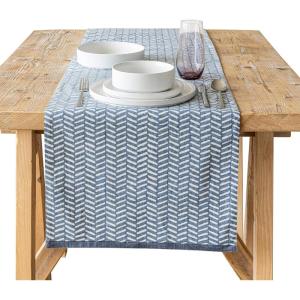 imageoverampampback 18x90 Washed 100 Linen Table Runner  Washable Table Runners for a Custom Home Decor Tablescape  Perfect for Coffee Table Dinner Table Living Room and More  PinkBlue Herringbone