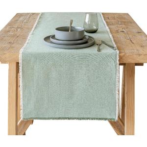 imageoverampampback 18x90 Washed 100 Linen Table Runner  Washable Table Runners for a Custom Home Decor Tablescape  Perfect for Coffee Table Dinner Table Living Room and More  PinkGreen Frayed
