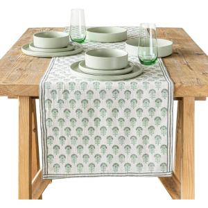 imageoverampampback 18x90 Washed 100 Linen Table Runner  Washable Table Runners for a Custom Home Decor Tablescape  Perfect for Coffee Table Dinner Table Living Room and More  PinkGreen Flower