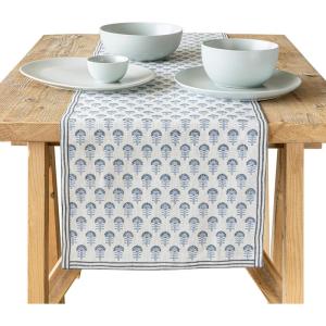 imageoverampampback 18x90 Washed 100 Linen Table Runner  Washable Table Runners for a Custom Home Decor Tablescape  Perfect for Coffee Table Dinner Table Living Room and More  PinkBlue Flower