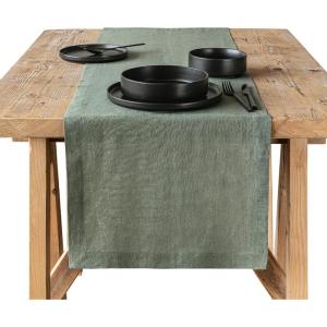 imageoverampampback 18x90 Washed 100 Linen Table Runner  Washable Table Runners for a Custom Home Decor Tablescape  Perfect for Coffee Table Dinner Table Living Room and More  PinkGreen