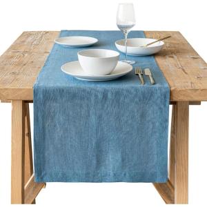 imageoverampampback 18x90 Washed 100 Linen Table Runner  Washable Table Runners for a Custom Home Decor Tablescape  Perfect for Coffee Table Dinner Table Living Room and More  PinkBlue