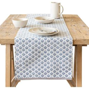 imageoverampampback 18x90 Washed 100 Linen Table Runner  Washable Table Runners for a Custom Home Decor Tablescape  Perfect for Coffee Table Dinner Table Living Room and More  PinkBlue Bloom