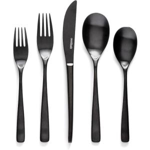 imageoverampampback 20pc Modern Flatware Cutlery Set  Comes with 4 Dinner Forks 4 Salad Forks 4 Dinner Knives 4 Dinner Spoons and 4 Teaspoons  188 Stainless Steel  DishwasherSafe  Mirror StainlessMatte Black