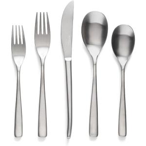 imageoverampampback 20pc Modern Flatware Cutlery Set  Comes with 4 Dinner Forks 4 Salad Forks 4 Dinner Knives 4 Dinner Spoons and 4 Teaspoons  188 Stainless Steel  DishwasherSafe  Mirror StainlessBrushed Stainless Steel