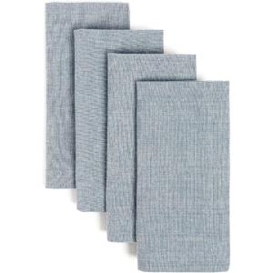 imageoverampampback HandBlocked Printed Cotton Cloth Napkins  Washable Napkins Set for Mixing Matching and Creating a Custom Home Decor Tablescape  Green LeafBlue Chambray