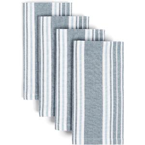 imageoverampampback HandBlocked Printed Cotton Cloth Napkins  Washable Napkins Set for Mixing Matching and Creating a Custom Home Decor Tablescape  Green LeafBlue Woven Stripe