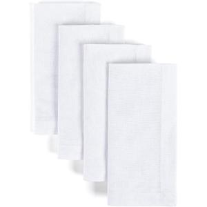 imageoverampampback HandBlocked Printed Cotton Cloth Napkins  Washable Napkins Set for Mixing Matching and Creating a Custom Home Decor Tablescape  Green LeafWhite Chambray