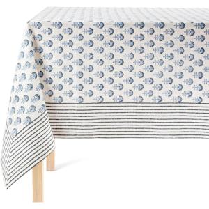 imageoverampampback HandScreened Tablecloth  Dining Table Cover  Each Tablecloth is Unique  100 Cotton  Machine Washable  Kitchen and Home Decor  Blue Flower  70x90Blue Flower