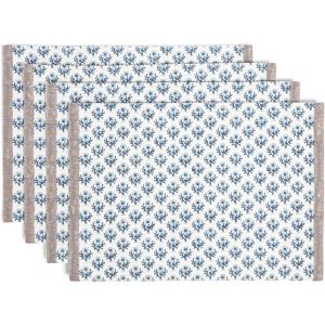 imageoverampampback Set of 4 HandBlocked Placemats  Colorful Dining Table Mat  Each Placemat is Unique  100 Cotton  Machine Washable  Kitchen and Home Decor  Pink BlossomBlue Bloom