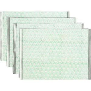 imageoverampampback Set of 4 HandBlocked Placemats  Colorful Dining Table Mat  Each Placemat is Unique  100 Cotton  Machine Washable  Kitchen and Home Decor  Pink BlossomGreen Leaf