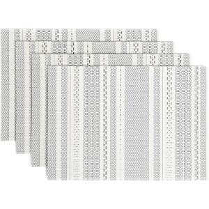 imageoverampampback Set of 4 HandBlocked Placemats  Colorful Dining Table Mat  Each Placemat is Unique  100 Cotton  Machine Washable  Kitchen and Home Decor  Pink BlossomGrey Reversible Stripe
