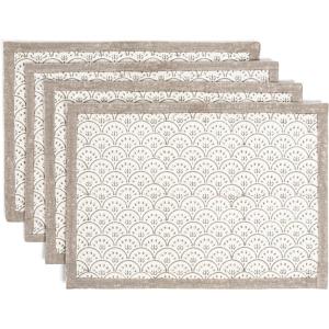 imageoverampampback Set of 4 HandBlocked Placemats  Colorful Dining Table Mat  Each Placemat is Unique  100 Cotton  Machine Washable  Kitchen and Home Decor  Pink BlossomTaupe Arch