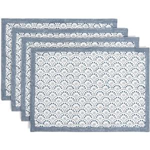 imageoverampampback Set of 4 HandBlocked Placemats  Colorful Dining Table Mat  Each Placemat is Unique  100 Cotton  Machine Washable  Kitchen and Home Decor  Pink BlossomBlue Arch