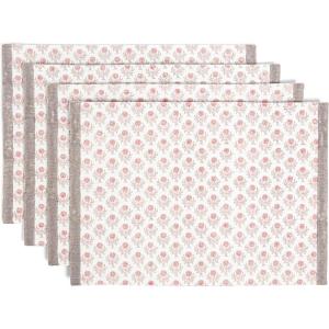 imageoverampampback Set of 4 HandBlocked Placemats  Colorful Dining Table Mat  Each Placemat is Unique  100 Cotton  Machine Washable  Kitchen and Home Decor  Pink BlossomPink Bloom