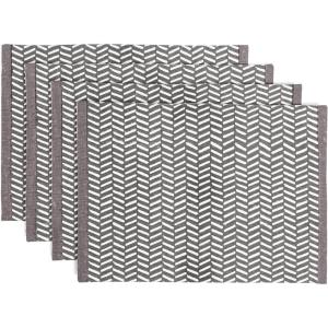 imageoverampampback Set of 4 HandBlocked Placemats  Colorful Dining Table Mat  Each Placemat is Unique  100 Cotton  Machine Washable  Kitchen and Home Decor  Pink BlossomGrey Herringbone