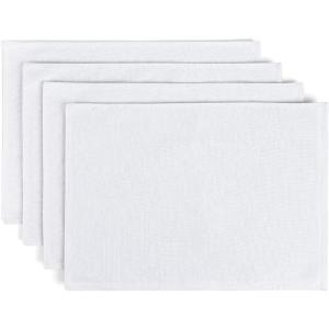 imageoverampampback Set of 4 HandBlocked Placemats  Colorful Dining Table Mat  Each Placemat is Unique  100 Cotton  Machine Washable  Kitchen and Home Decor  Pink BlossomWhite Chambray