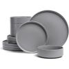 imageoverampampback 16Piece Stackable Dinnerware Dish Set  Stoneware Dishes  Includes 4 Dinner Plates 4 Salad Plates 4 Cereal Bowls and 4 Dinner Bowls  AllOccasion Place Settings  SemiMatte CharcoalCharcoal