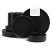 imageoverampampback 16Piece Stackable Dinnerware Dish Set  Stoneware Dishes  Includes 4 Dinner Plates 4 Salad Plates 4 Cereal Bowls and 4 Dinner Bowls  AllOccasion Place Settings  SemiMatte CharcoalBlack