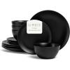 imageoverampampback Coupe Dinnerware Set  Stoneware Dishes  Comes with 4 Dinner Plates 4 Cereal Bowls and 4 Dinner Bowls  12Piece AllOccasion Place Settings  SemiMatte BlackBlack