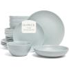 imageoverampampback Coupe Dinnerware Set  Stoneware Dishes  Comes with 4 Dinner Plates 4 Cereal Bowls and 4 Dinner Bowls  12Piece AllOccasion Place Settings  SemiMatte BlackFog Blue