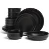 imageoverampampback Rim Dinnerware Set  Stoneware Dishes  Comes with 4 Dinner Plates 4 Cereal Bowls and 4 Dinner Bowls  12Piece AllOccasion Place Settings  Serves Four  SemiMatte SageBlack