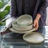 imageoverampampback 16Piece Stackable Dinnerware Dish Set  Stoneware Dishes  Includes 4 Dinner Plates 4 Salad Plates 4 Cereal Bowls and 4 Dinner Bowls  AllOccasion Place Settings  SemiMatte CharcoalSage