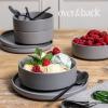 imageoverampampback 16Piece Stackable Dinnerware Dish Set  Stoneware Dishes  Includes 4 Dinner Plates 4 Salad Plates 4 Cereal Bowls and 4 Dinner Bowls  AllOccasion Place Settings  SemiMatte CharcoalCharcoal