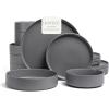 imageoverampampback 16Piece Stackable Dinnerware Dish Set  Stoneware Dishes  Includes 4 Dinner Plates 4 Salad Plates 4 Cereal Bowls and 4 Dinner Bowls  AllOccasion Place Settings  SemiMatte CharcoalCharcoal