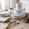 imageoverampampback 16Piece Stackable Dinnerware Dish Set  Stoneware Dishes  Includes 4 Dinner Plates 4 Salad Plates 4 Cereal Bowls and 4 Dinner Bowls  AllOccasion Place Settings  SemiMatte CharcoalGlossy White