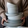 imageoverampampback Coupe Dinnerware Set  Stoneware Dishes  Comes with 4 Dinner Plates 4 Cereal Bowls and 4 Dinner Bowls  12Piece AllOccasion Place Settings  SemiMatte BlackFog Blue