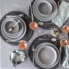 imageoverampampback Rim Dinnerware Set  Stoneware Dishes  Comes with 4 Dinner Plates 4 Cereal Bowls and 4 Dinner Bowls  12Piece AllOccasion Place Settings  Serves Four  SemiMatte SageCharcoal