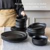 imageoverampampback Rim Dinnerware Set  Stoneware Dishes  Comes with 4 Dinner Plates 4 Cereal Bowls and 4 Dinner Bowls  12Piece AllOccasion Place Settings  Serves Four  SemiMatte SageBlack