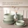 imageoverampampback Rim Dinnerware Set  Stoneware Dishes  Comes with 4 Dinner Plates 4 Cereal Bowls and 4 Dinner Bowls  12Piece AllOccasion Place Settings  Serves Four  SemiMatte SageSage