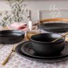 imageoverampampback Rim Dinnerware Set  Stoneware Dishes  Comes with 4 Dinner Plates 4 Cereal Bowls and 4 Dinner Bowls  12Piece AllOccasion Place Settings  Serves Four  SemiMatte SageBlack