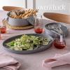 imageoverampampback Stackable Stoneware Serving Platter  Elegant 1Piece Oval Serving Platter to Complete Your Kitchen Set  Perfect for Appetizers Desserts and More  16quot L x 11quot W  Glossy WhiteCharcoal