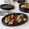 imageoverampampback Stackable Stoneware Serving Platter  Elegant 1Piece Oval Serving Platter to Complete Your Kitchen Set  Perfect for Appetizers Desserts and More  16quot L x 11quot W  Glossy WhiteBlack