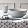 imageoverampampback Stoneware Large Footed Food Bowl  Kitchen and Dining Room Stand Perfect for Fruit Bread Candy and More  11quot D x 49quot H  23 Quarts  SemiMatte WhiteFog Blue