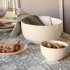 imageoverampampback Stoneware Large Footed Food Bowl  Kitchen and Dining Room Stand Perfect for Fruit Bread Candy and More  11quot D x 49quot H  23 Quarts  SemiMatte WhiteIvory