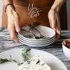 imageoverampampback Stoneware Plates  Dish Set with 4 Appetizer Plates  4Piece AllOccasion Place Settings  Elegant Dinnerware Sets for Home and Kitchen  63quot x 63quot  SemiMatte WhiteWhite