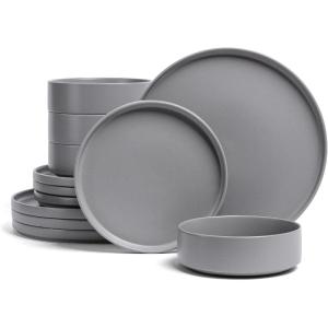 imageoverampampback 16Piece Stackable Dinnerware Dish Set  Stoneware Dishes  Includes 4 Dinner Plates 4 Salad Plates 4 Cereal Bowls and 4 Dinner Bowls  AllOccasion Place Settings  SemiMatte CharcoalCharcoal