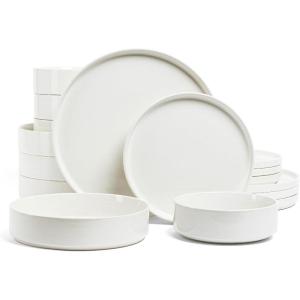 imageoverampampback 16Piece Stackable Dinnerware Dish Set  Stoneware Dishes  Includes 4 Dinner Plates 4 Salad Plates 4 Cereal Bowls and 4 Dinner Bowls  AllOccasion Place Settings  SemiMatte CharcoalGlossy White